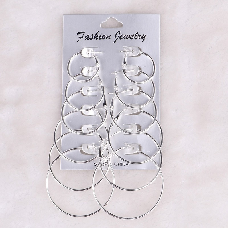 6 Pair Women Large Circle Silver Color Hoop Earrings Gold for Women Round Huggie Creole Earrings Set Vintage Hoops Ear Rings