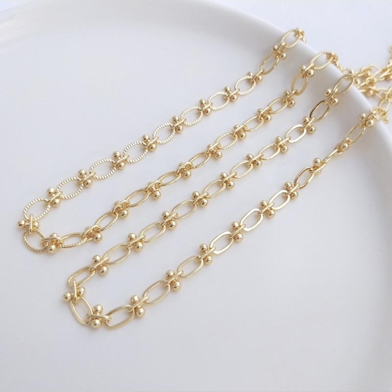 Pure Brass 14K Gold Plated Circle Link Beads Chains Bulk for Necklace Bracelet Making DIY Jewelry Handbags Findings Accessories