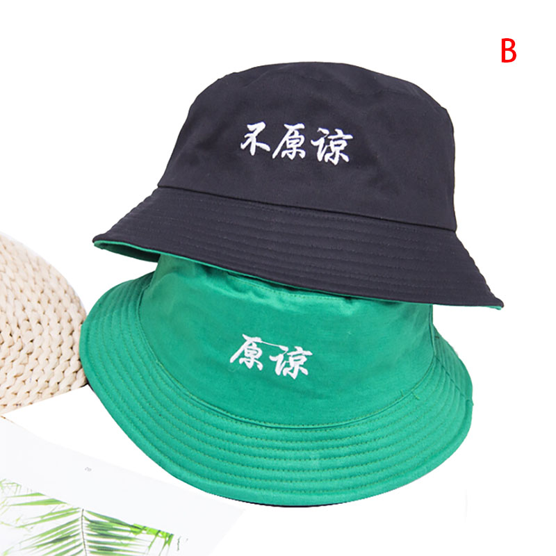 Bucket Hats Women Letter Embroidered Double-sided Fisherman Hat Korean Style Solid Climbing Outdoor Sun-proofed All-match Chic