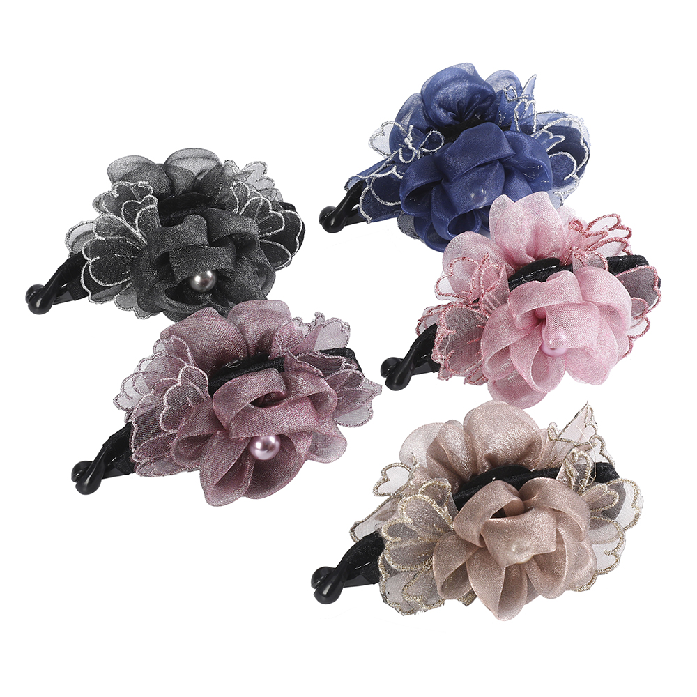 AWAYTR Elegant Flower Hairpins Barrettes for Women Female Long Banana Hair Claw Clips Clamp Headwear Hair Styling Accessories