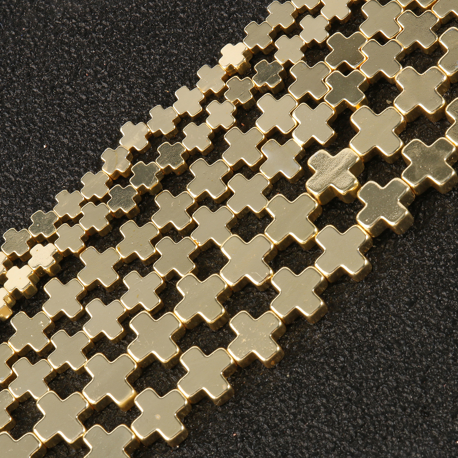Natural Stone Cross 9K Gold Plated Hematite Rondelle Loose Spacer Beads for Jewelry Making Gift DIY Bracelet Accessories 4 6 8mm