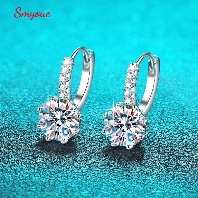 Smyoue 2CT D Color Moissanite Hoop Earrings for Women Lab Diamond 100% 925 Sterling Silver Brilliant Wedding Jewelry Wholesale