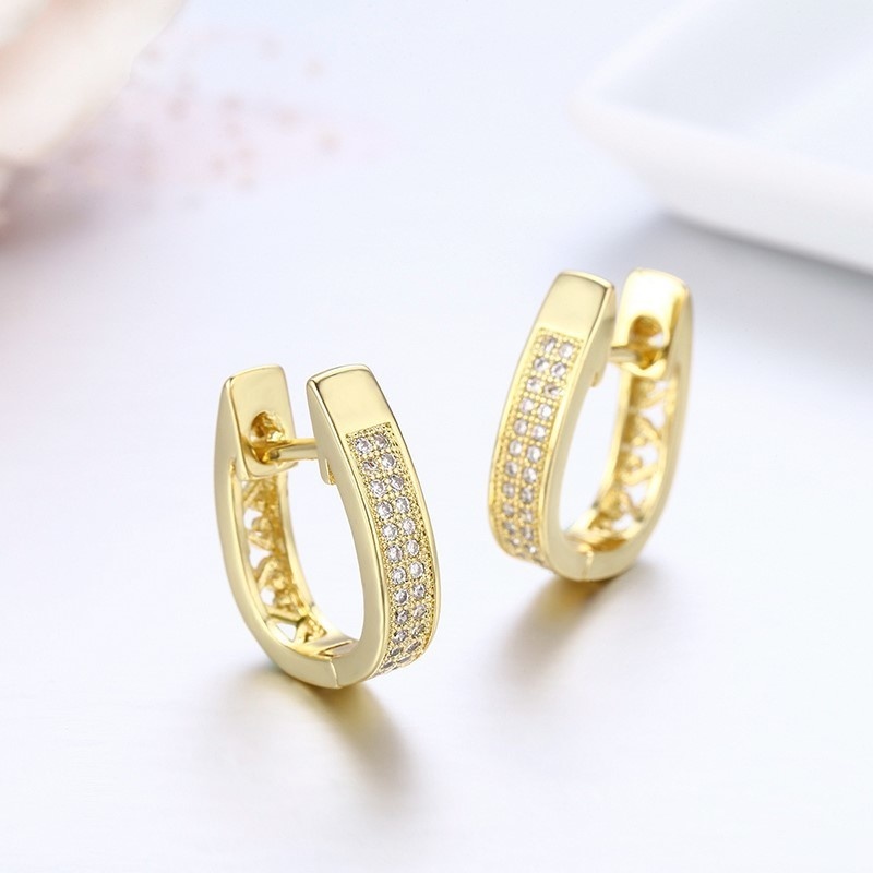Double Raw Full CZ Stones U Loop Huggie Hoops Earrings For Women Child Girls Kids Brass Gold Color Jewelry Oorbellen Aretes Aros