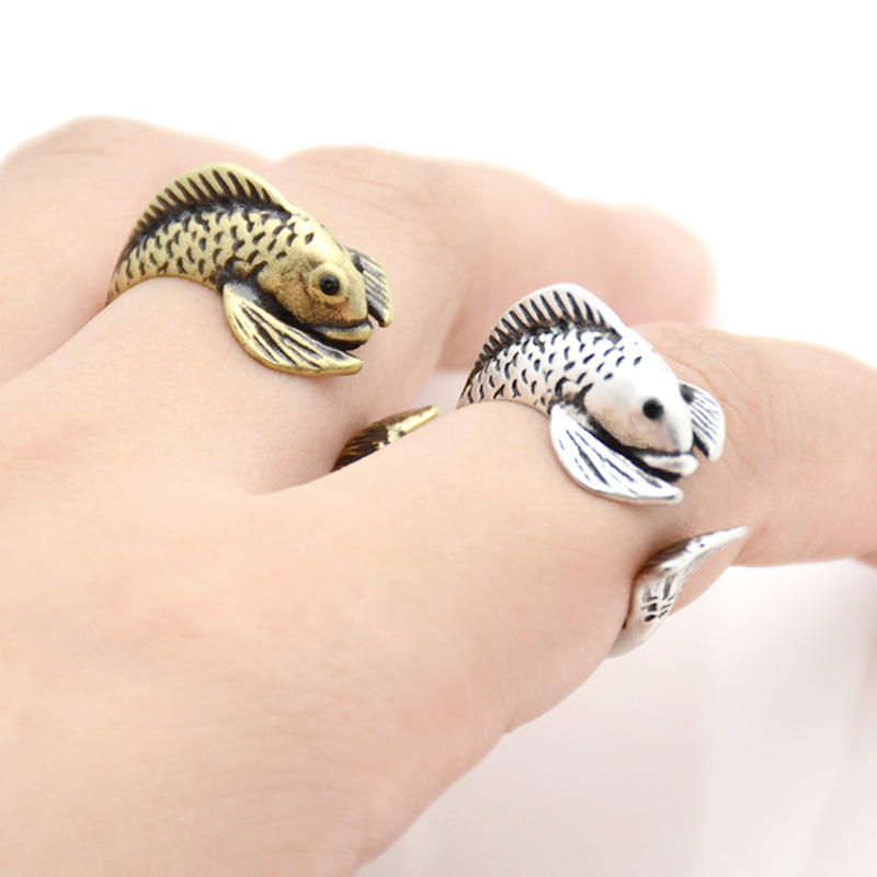 Vintage Punk 3D Shark&Octopus&Dolphin Wrap Ring Boho Brass Knuckle Fish Anel Rings For Women Men Anime Jewelry Gift For Lover