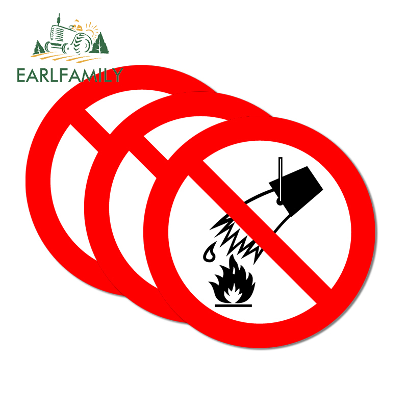 EARLFAMILY 13cm 3Pcs No Fire Extinguishing Sign Vinyl Car Wrap Stickers Camper Car Accessories Decal Auto Refrigerator Decals