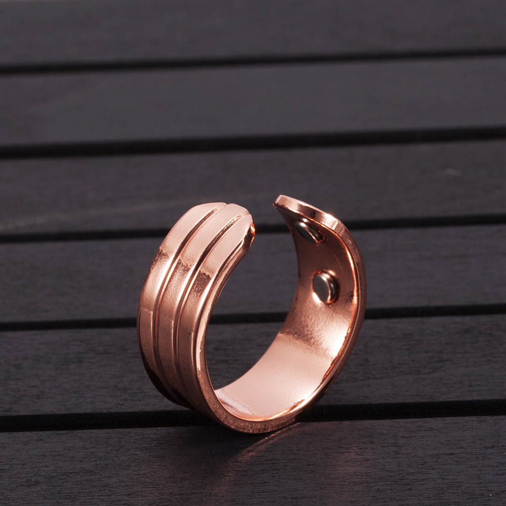 Vinterly Magnetic Copper Rings Men 8.5mm Wide Trendy Health Energy Cuff Adjustable Wedding Bands Ring for Arthritis Pain Relief