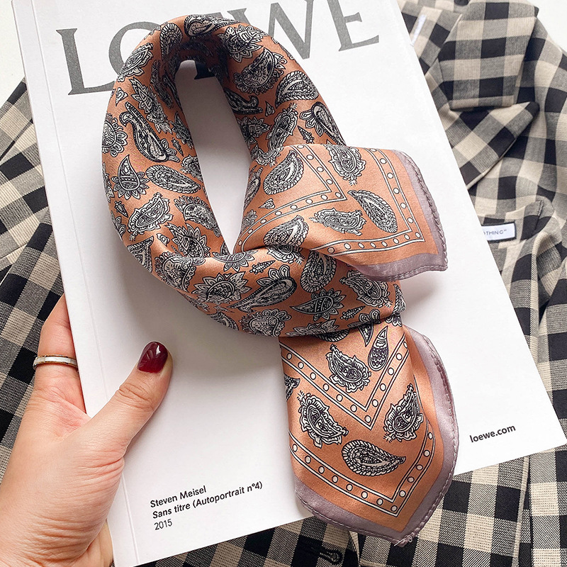 Women Soft Headband Hijab Print 100% Pure Silk Square Scarf Shawl Poncho Vintage Hairband Bandana Designer Neckerchief Female