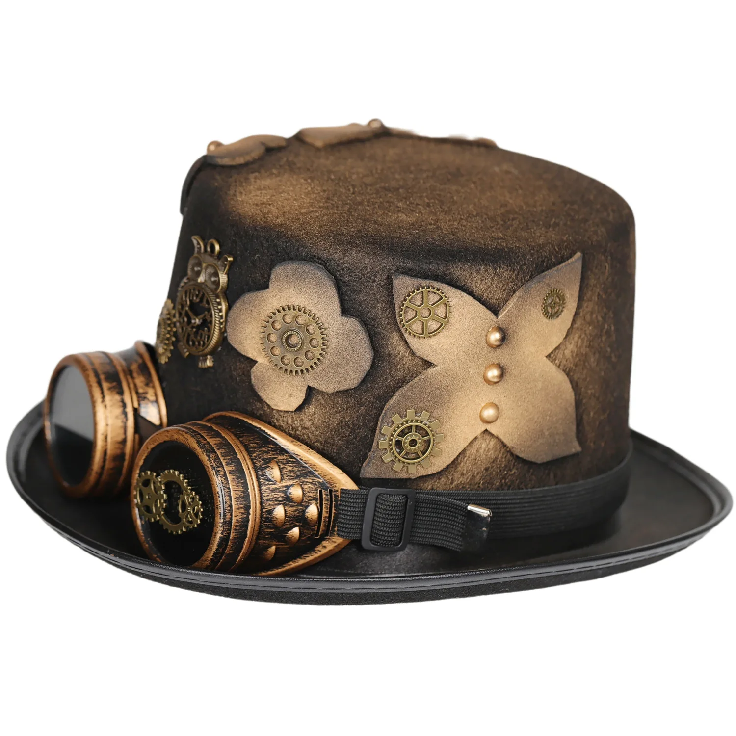 Punk Top Hat, Goggles, Detachable Flower Style Men's and Women's Steam Gear