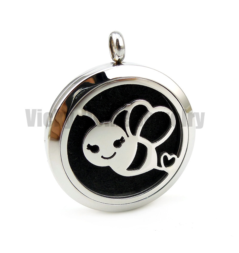 Round Steel Bee 30mm Free Red String Bracelet and Pads Essential Oils Diffuser Locket Aroma Diffuser Locket