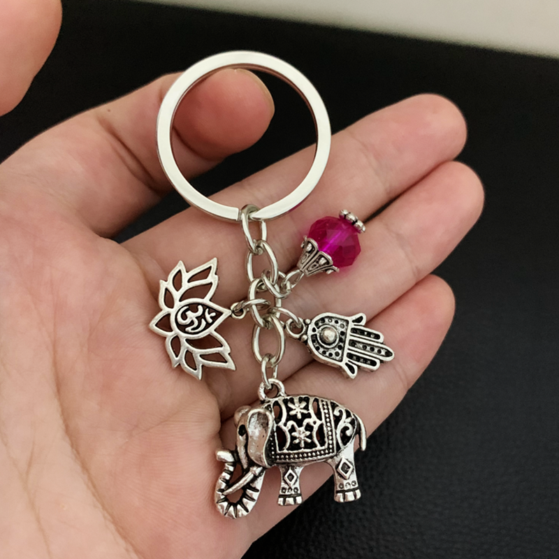 New Tribal Ethnic Keychains Unique Bohemia Gift Key Holder Lotus Jewelry Hand Elephant Car Keychain For Women