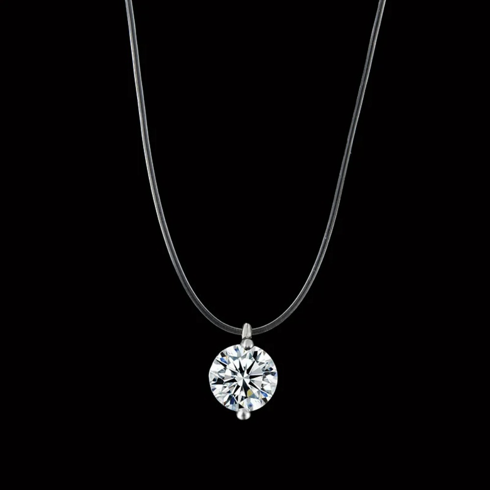 Hot Female Transparent Fishing Line Necklace Silver Color Invisible Chain For Women Rhinestone Choker Collier