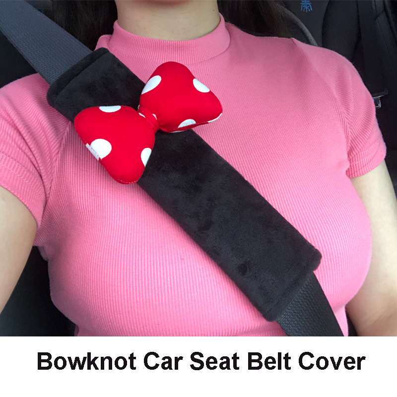 Cute Dots Print Bowknot Car Safety Seat Belt Cover Soft Plush Universal Shoulder Pad Styling Seatbelts Protect Car Accessories
