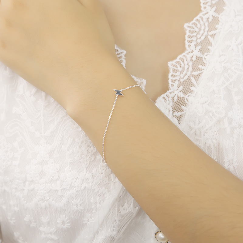 TrustDavis Minimalist 100% 925 Sterling Silver Cute Mini Lightning 16cm Bracelet For Women Girls Lady Birthday Gift DS1895