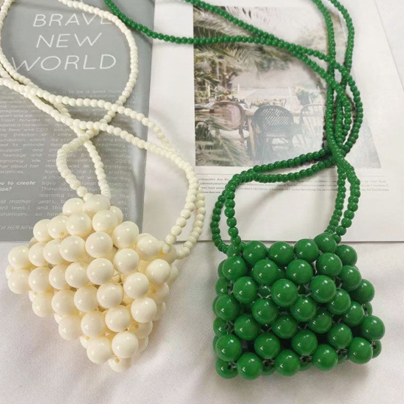 Long Shoulder Strap Beaded Green Flap Pearl Clutch Purses And Lady Handbag Ladies Mini Cross Body Bag