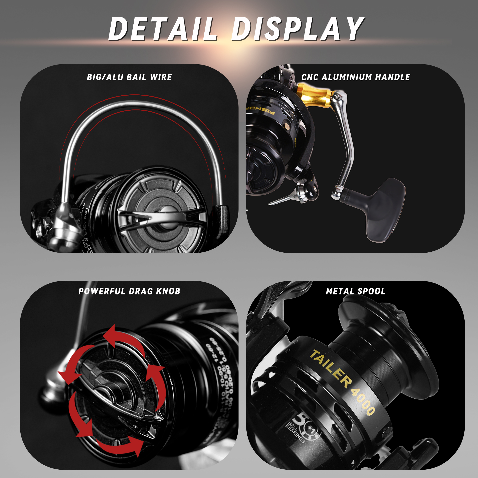 Fishdrops Spinning Reels Tailer Spinning Fishing Reel CNC Handle Pesca Gear Ratio 5.5:1 Ultra Smooth Powerful 30LB Max Drag