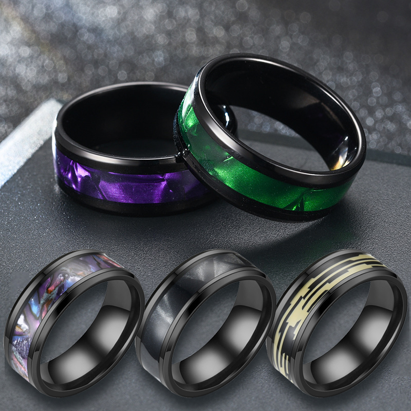 8MM Titanium Steel Black Finger Rings Set For Men Women Elegant Colorful Purple Shell Wedding Jewelry Rings 2024 Trend Gifts