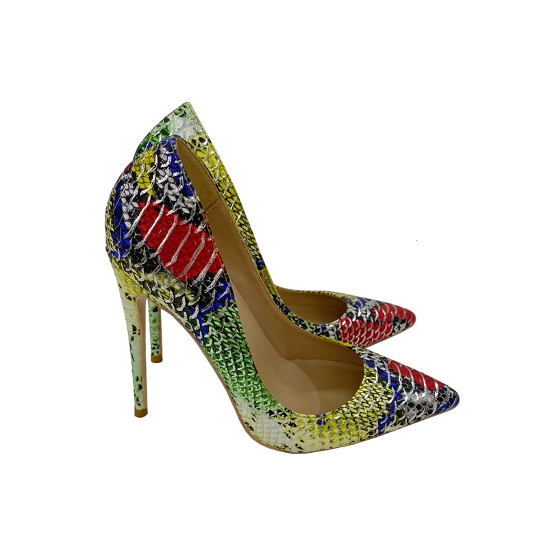 Colorful Snake Skin Patterned High Heels, Personalized And Fashionable Women's Singles Shoes 68