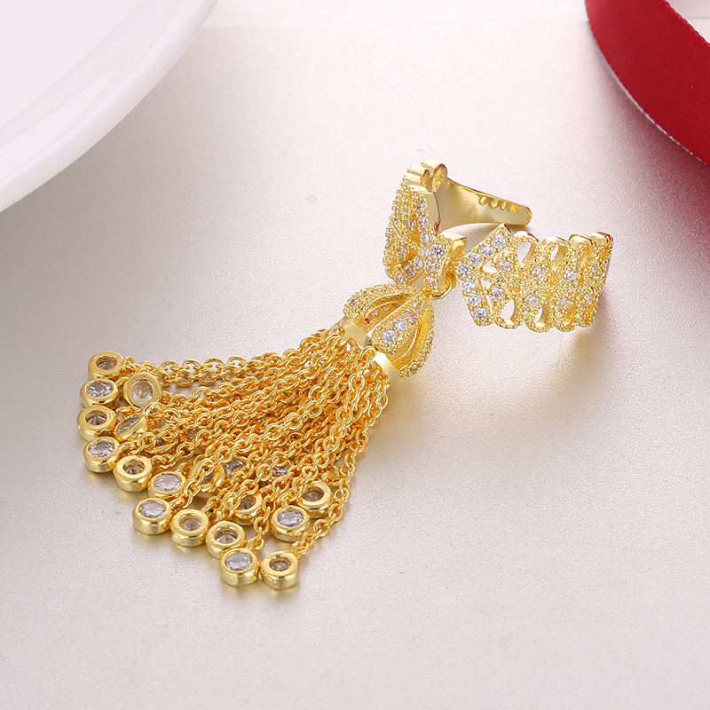 Famous Brand Royal Tassel Rings For Women Inlay Cubic Zirconia Adjustable Crown Ring bague femme AR015