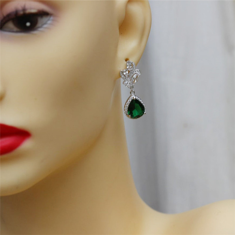 Huitan Vintage Green CZ Dangle Earrings for Party Romantic Women's Accessories Birthday Gift High Quality Luxury Jewelry Bulk