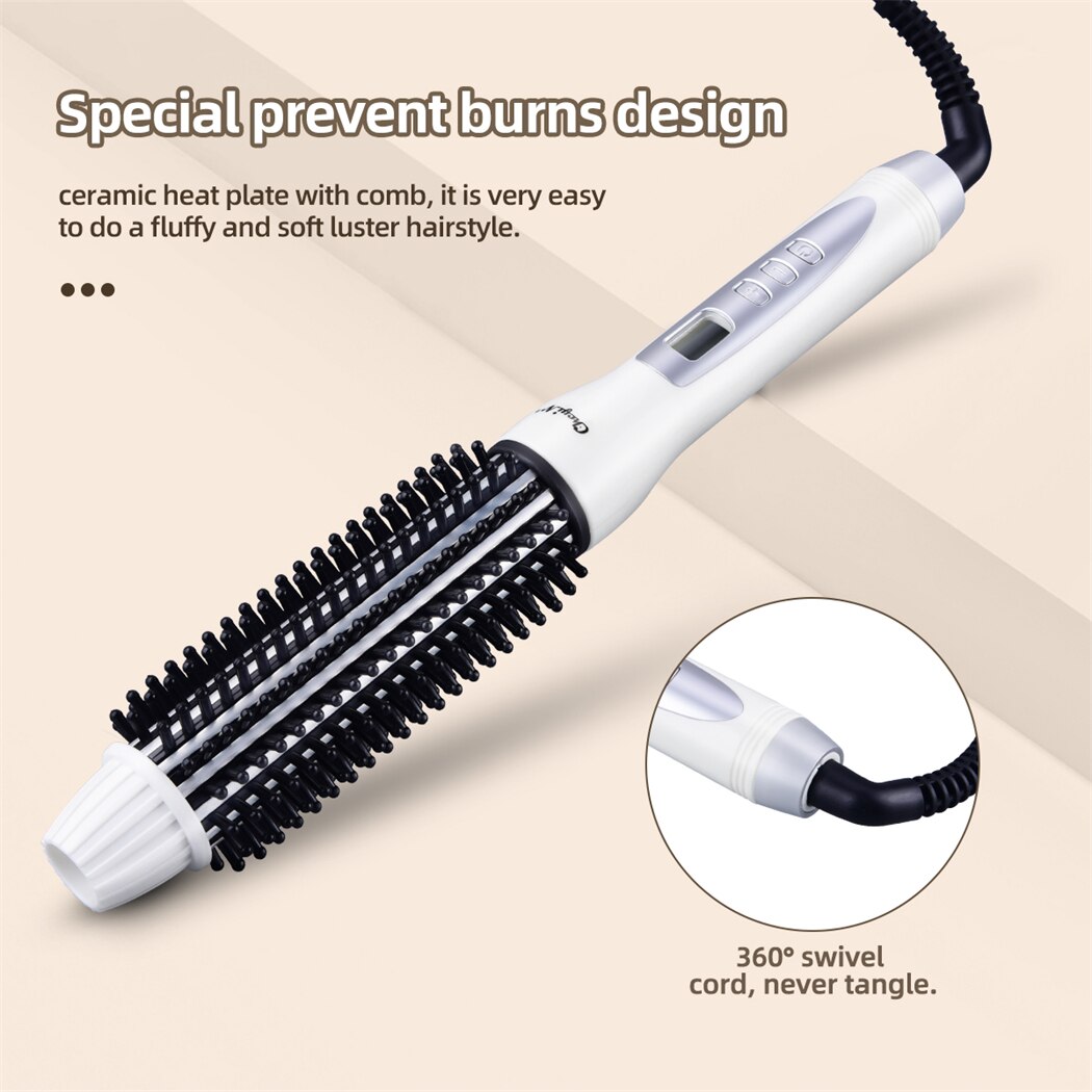 CkeyiN Electric Hair Brush Tourmaline Ceramic Curling Straightening Brush for Women LCD Display Styling Straightener Hot Comb
