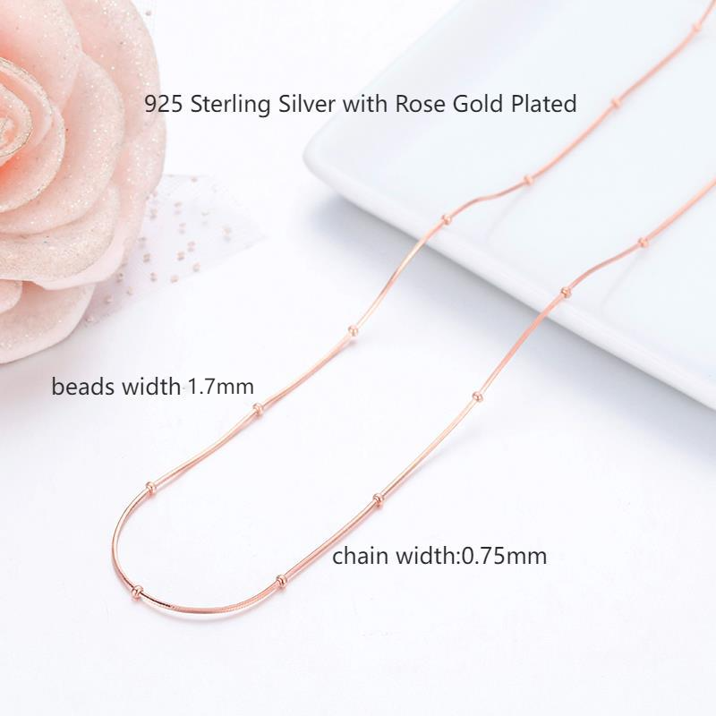35-80cm Thin 925 Sterling Silver Rose Gold Color Snake Beaded Chain Necklace For Women Girls Kids Jewelry Kolye Collares Collier
