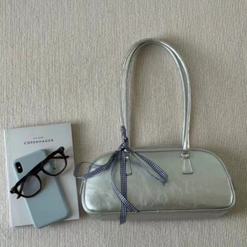 Street trend niche design Korean version of spring new ballet style portable women's bag trendy and versatile silver single shoulder underarm bag