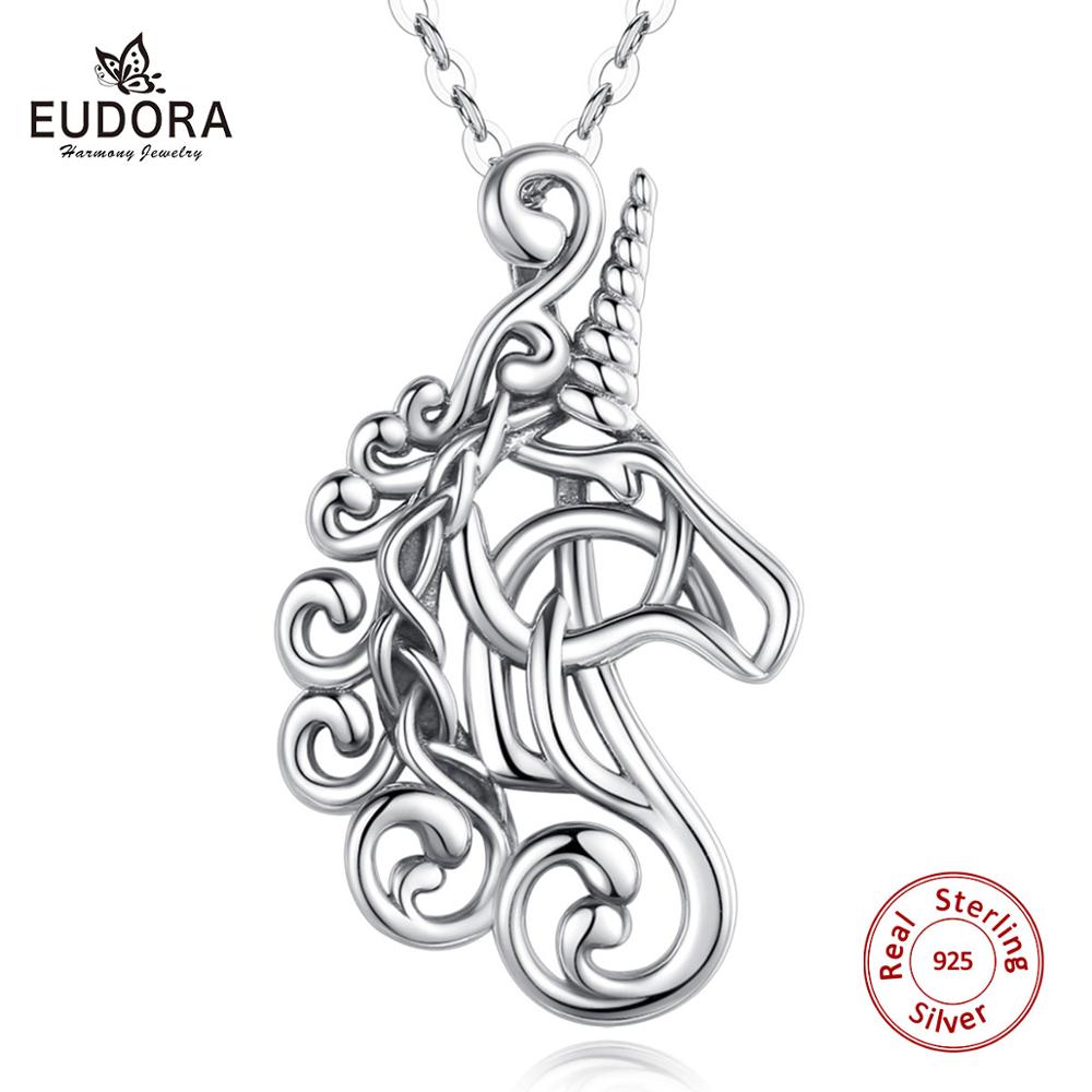 Eudora New 925 Sterling Silver Horse unicorn necklace Horse racing noble Horse Necklaces Equestrian Jewelry Animal Pendants D568