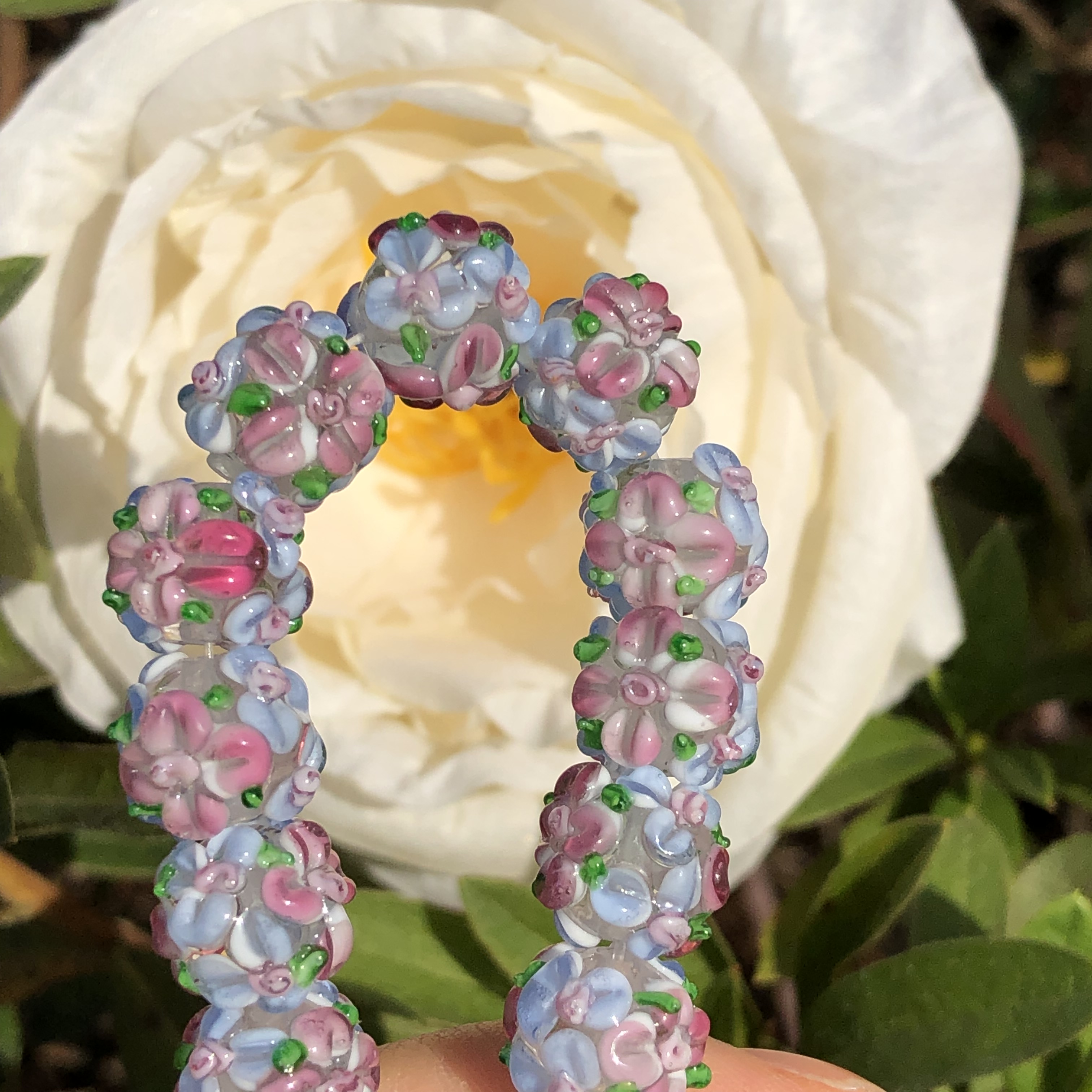 12mm Large Murano Light Blue Pink Flower Clear Lampwork Glass Loose Spacer Beads For Jewerly Making Diy Bracelet Accessories