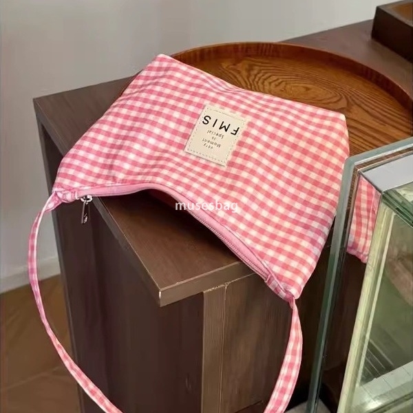 New niche design high-quality dopamine plaid underarm bag Korean one shoulder handbag niche minimalist handbag women canvas bag