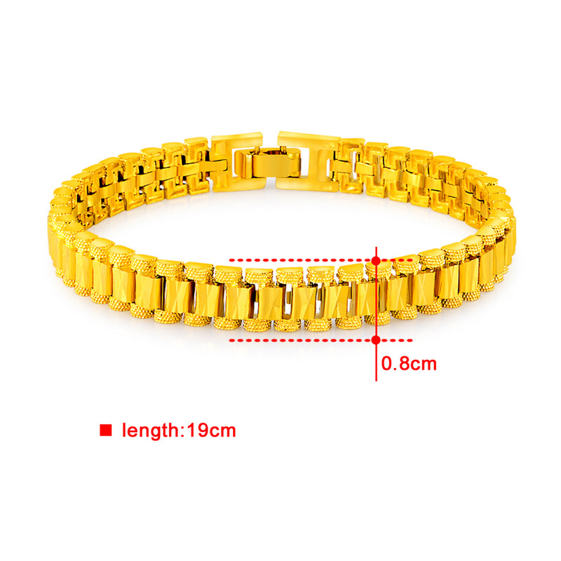 Wholesale 24k Gold GP 8MM Watchband Bangle Bracelet for Men Women 19CM Drop Shipping. Pure Gold Color Men's Bracelet Jewelry