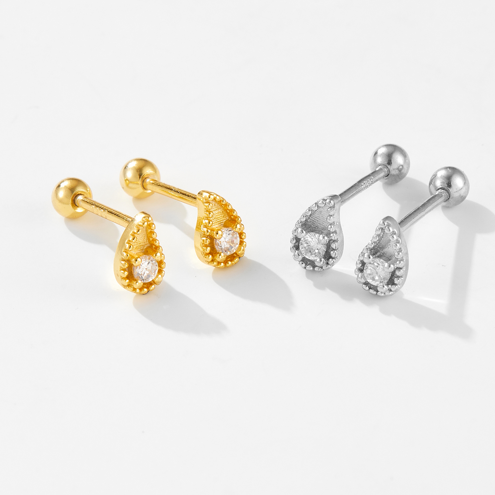 ANDYWEN 925 Sterling Silver Gold Water Droplets Stud Earring Mini Piercing Rock Punk Jewelry Clips Accessories Wedding Gift