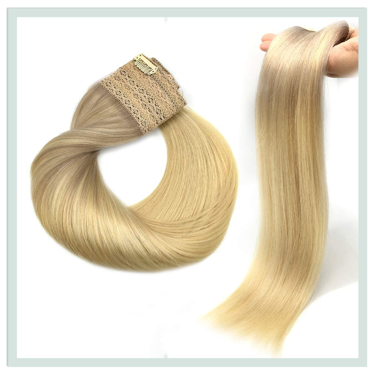 Fish Line Human Hair Extensions Invisible Wire Highlight Ombre Hair Extensions Honey Blonde Piece Hair With Natural On Clips