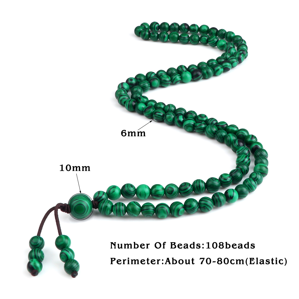 108Mala Natural Green Malachite Stone Beaded Strech Prayer Bracelet & Necklace For Men Women 6mm Charm Onyx Yoga Energy Jewelry