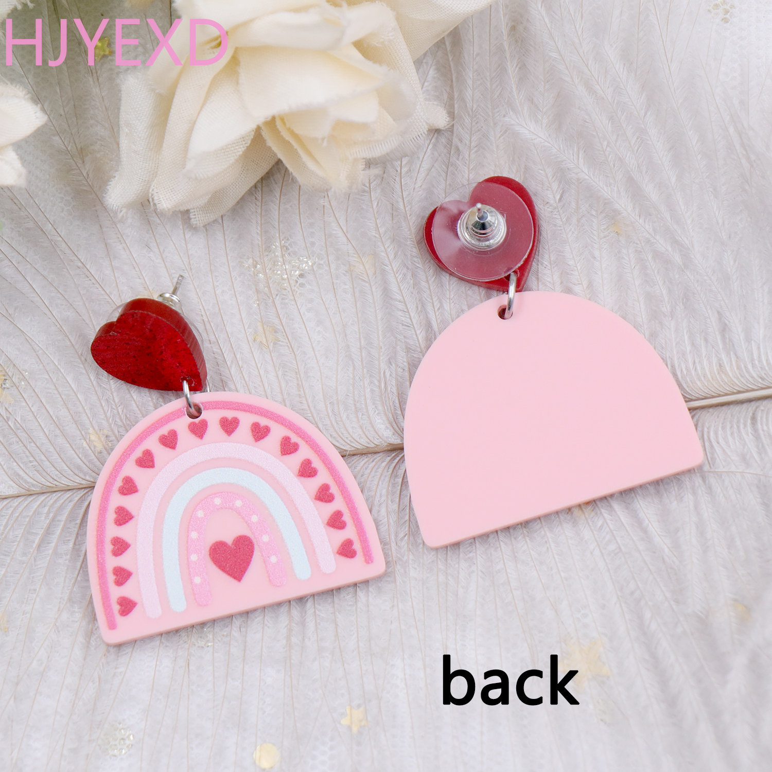 Valentine Gift Rainbow Heart Earrings For Women Laser Cut Glitter Pink Acrylic Earrings Jewelry