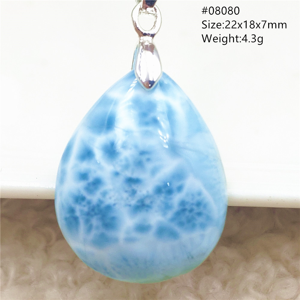Natural Blue Larimar Water Drop Pendant Love Beads Jewelry Women Men Water Pattern Crystal Love Necklace From Dominia AAAAA