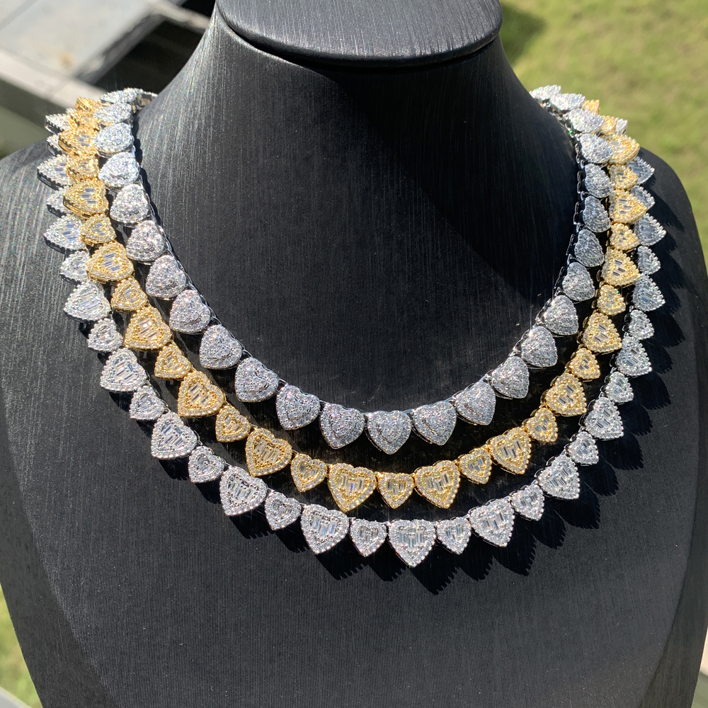 5A CZ Two Hearts Jewelry Set: Iced Out Bg Necklace Bracelet for Women 4e9b