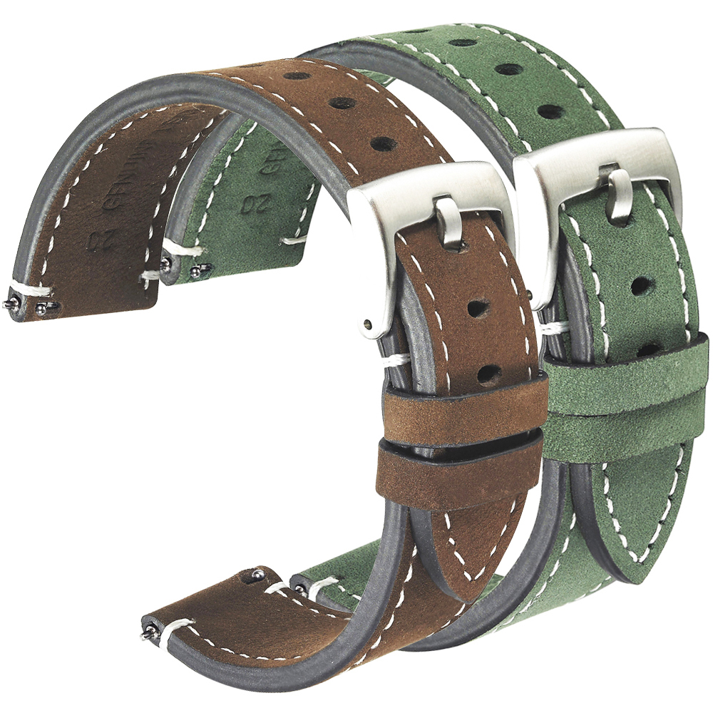 Frosted Skin Watchband Belt Men Women 20mm 21mm Matte Leather Watch Straps Green Unisex Soft Watch Bracelet Accessories