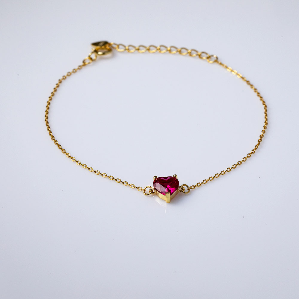 CCFJOYAS 925 Sterling Silver 14K Gold Plated Small Red Heart Bracelet Female Korean Style Simple Japanese Style Ruby Bracelet