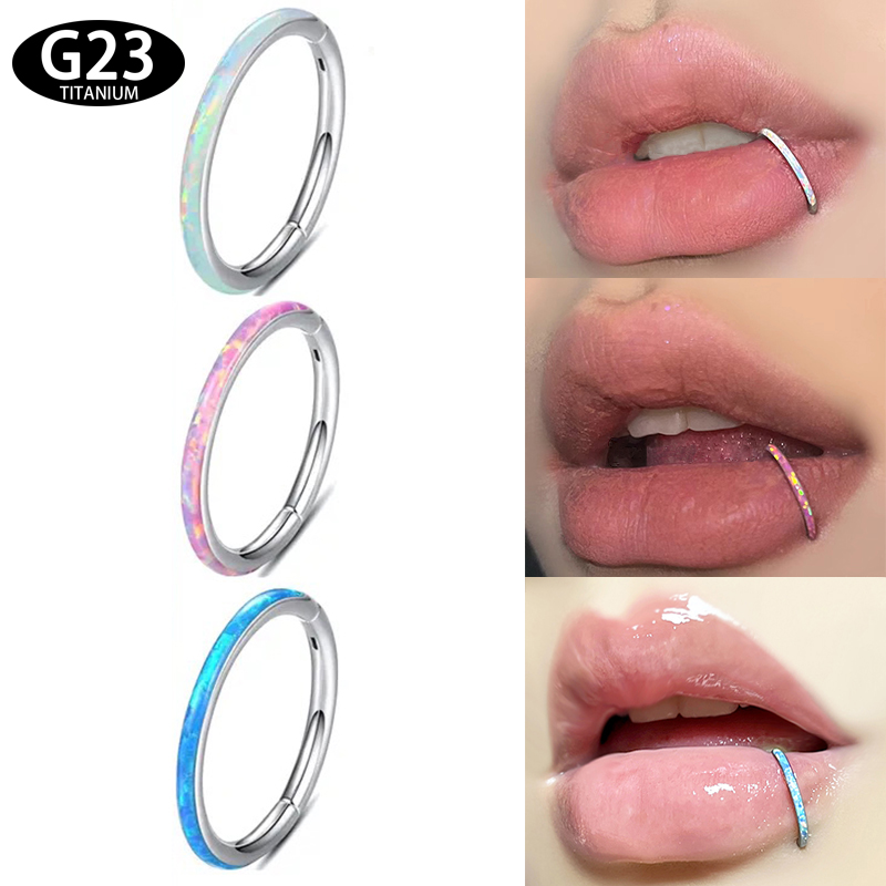 1Piece Steel Septum Piercing Nose Ring 8-12mm Opal Hinged Segment Clicker Ear Cartilage Earrings Helix Lip Piercing Body Jewelry