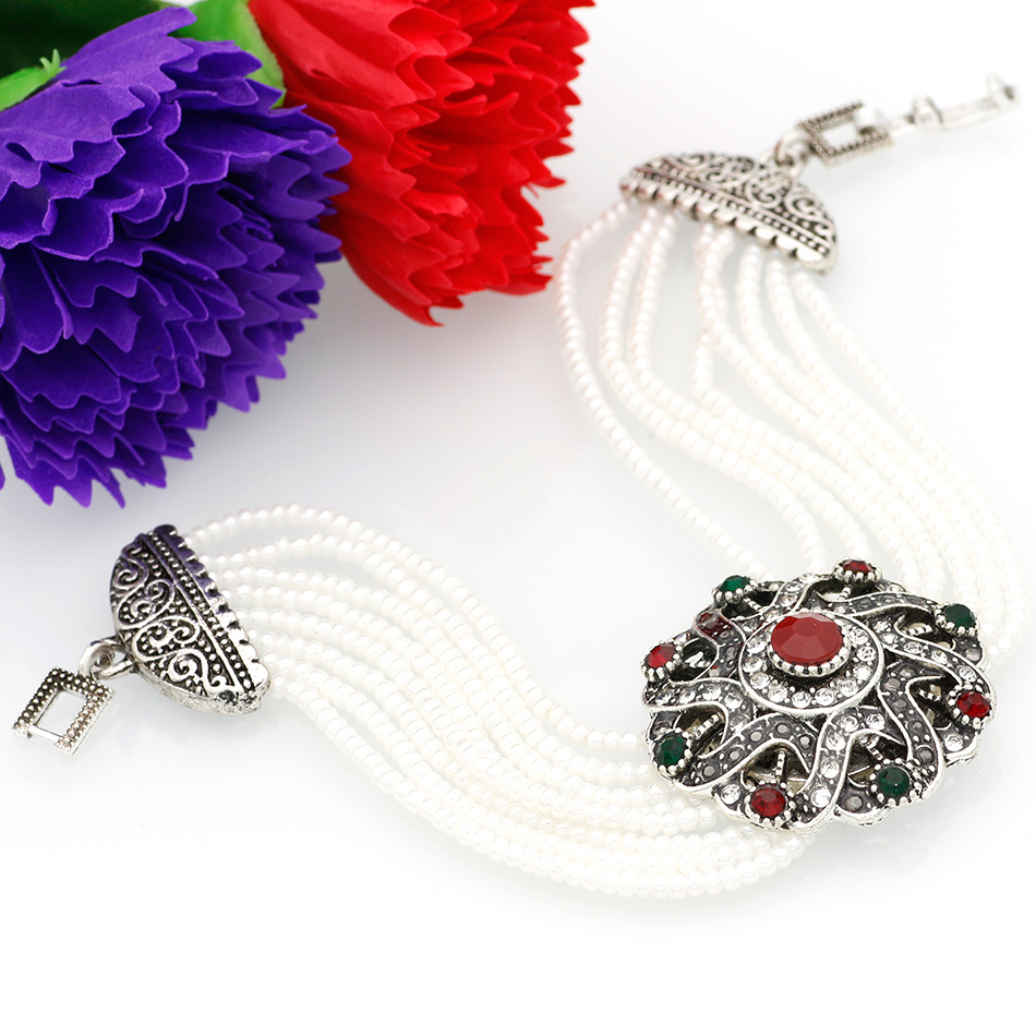 SUNSPICE MS. African Bead Bracelet Round Flower Charm Bracelets Antique Color Vintage Resin Indian Jewelry Ethnic Banquet Gift