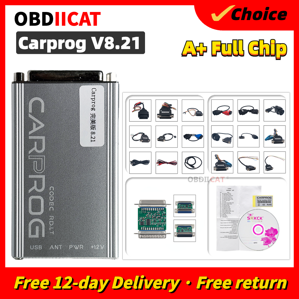 New Carprog 13.77 V8.21/10.93 Car Prog Programmer ECU Repair Tool Chip Tunning Diagnostic Tool Full 21 Adapters Car Airbag/Radio