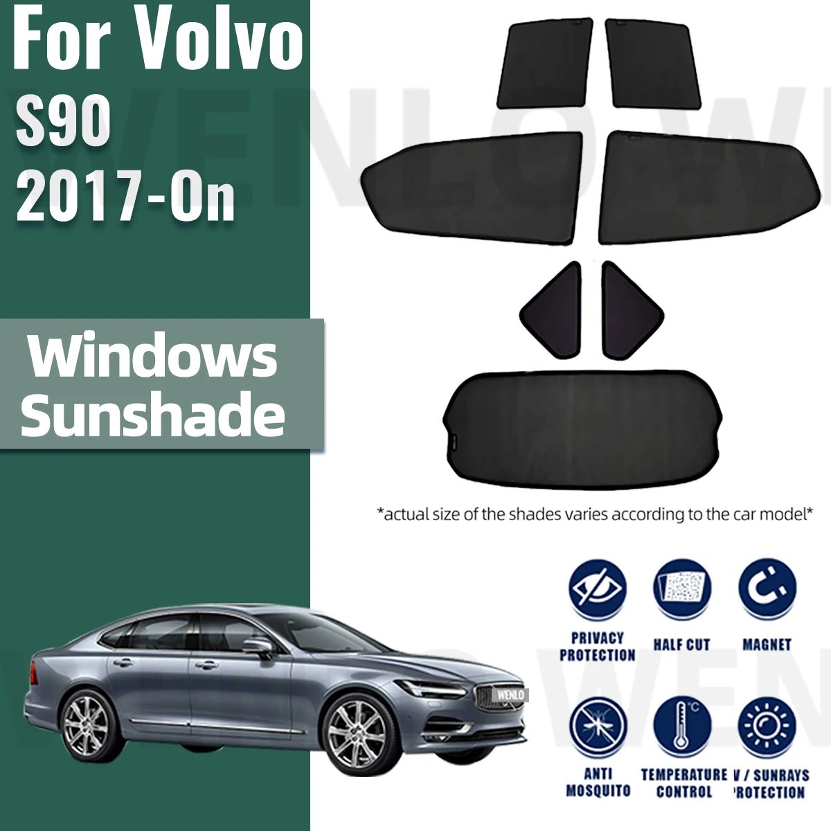 For S90 2017-2023 2024 Magnetic Sun Shade Car Sun Visor Front Windshield Curtains Summer Window Sunshade Auto Accesorries