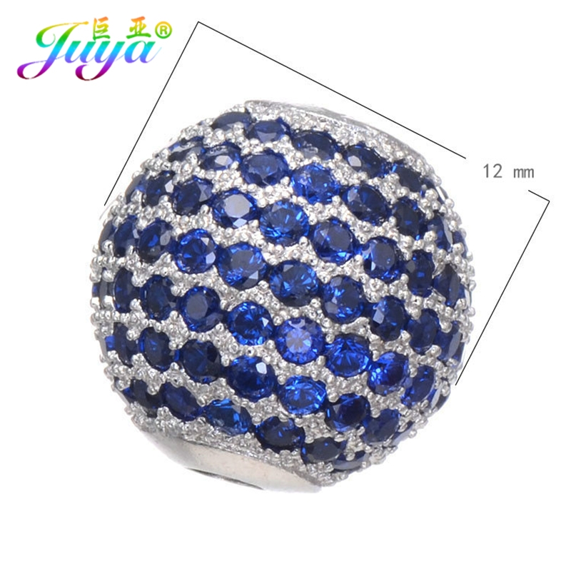 Juya DIY Jewelry Metal Beads Micro Pave Colorful Crystals Handmade 12mm Metal Ball Beads For Women Men Beadwork Jewelry Making