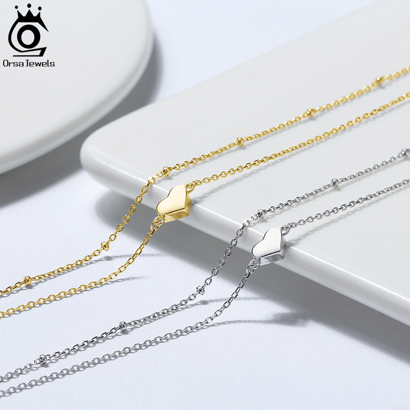 ORSA JEWELS 925 Sterling Silver Women Heart & Satellite Layered Chain Anklet Summer 14k Gold Foot Bracelet Leg Jewelry SA17