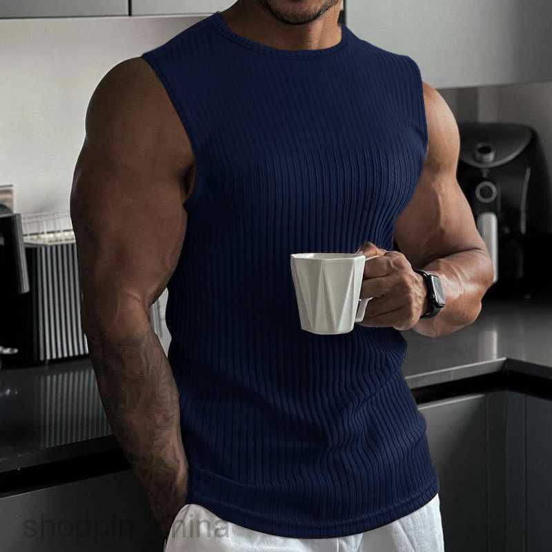 Men's T Shirts Summer Knitted Vertical Stripe Fitness Sports Slim Fit Tank Top Male Running Vertical Stripe Tank Top for Men tees tops
