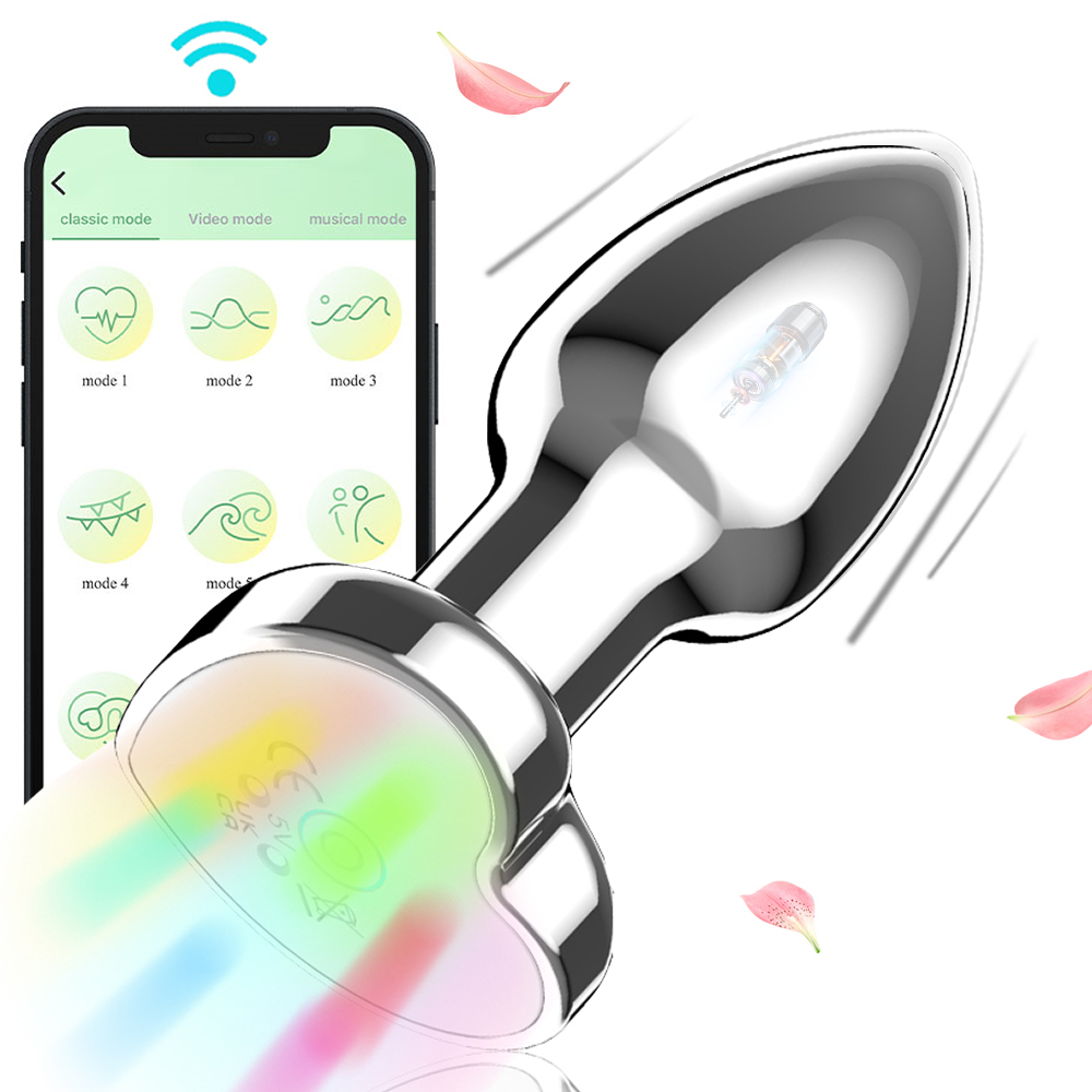 App Control Man and Woman Metal Anal Plug Vibrating Remote Heart-Shaped Anal Dildo Adult Luminous Electric Couple Intimate Toys