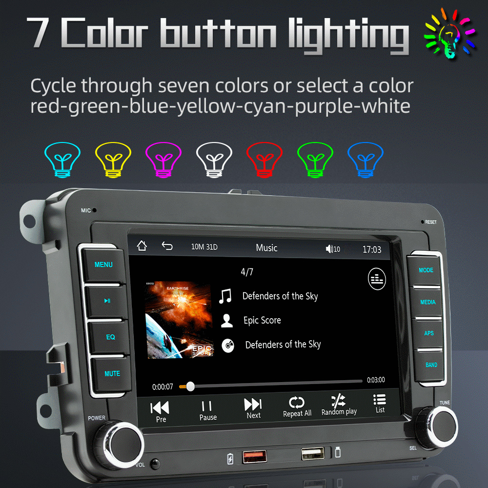 7 pouces autora stéréo MP5 Player TouchCreen BT AM / FM Radio Receiver avec Android Auto Carplay Support Hands Free Calling USB Charge