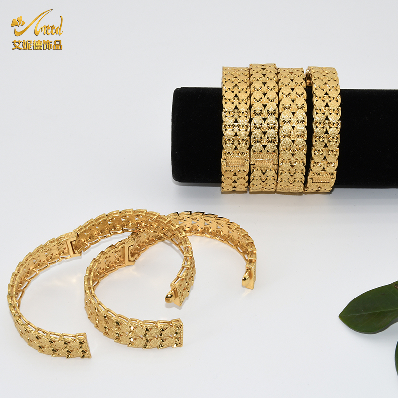 ANIID African Bangle Bracelet For Women Luxury Brand Indian Dubai 24k Gold Color Bangles With Charms Gift Wholesale Jewelry