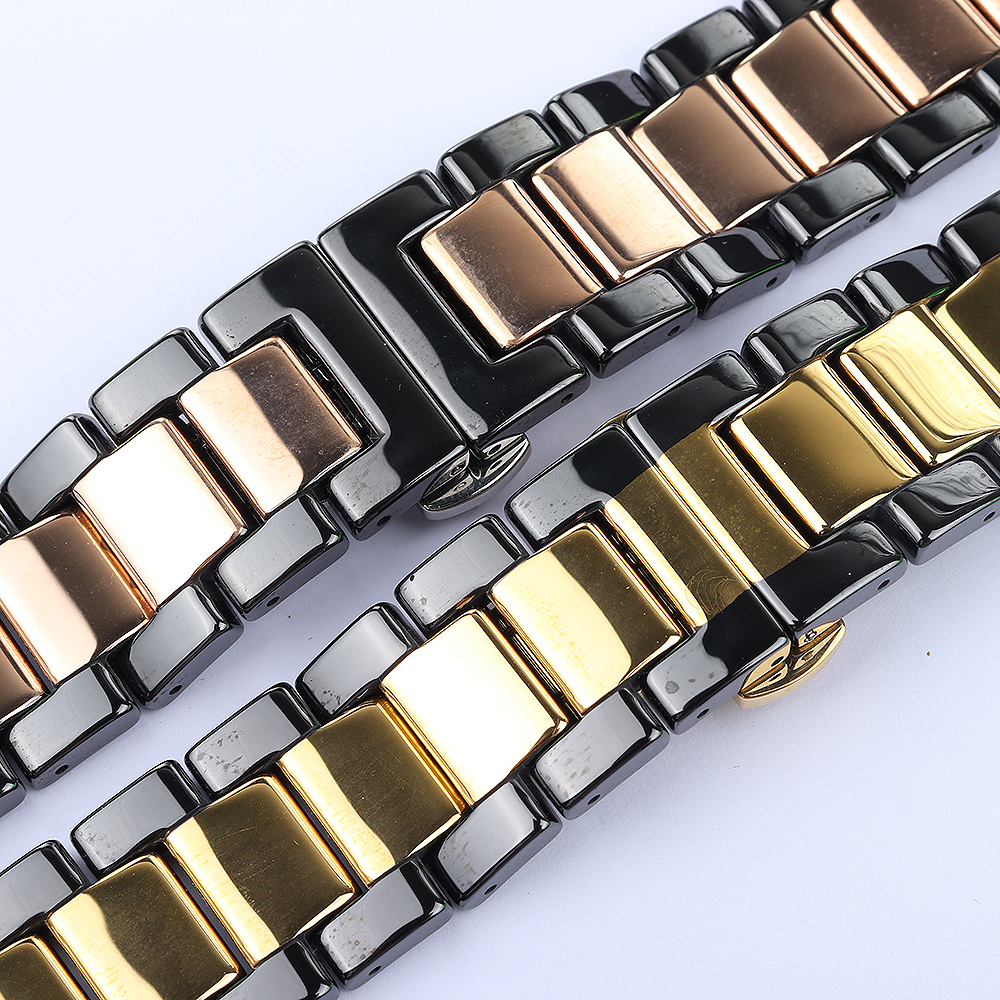 18 20 22mm Luxury Universal Ceramic Band Black With Rose Gold Men's Ladies Watch Strap Bracelet Belt Watchband Polish never fade