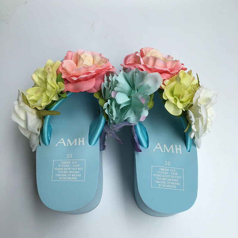 Bohemia Flowers Woman Beach Flip Flops Summer Style Slides Resistant Slippers Platform Shoes Woman Hit Color Wedges Slippers